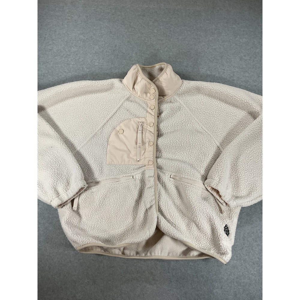 Free People Movement Hit The Slopes Fleece Jacket Cream Tan Womens M 2935